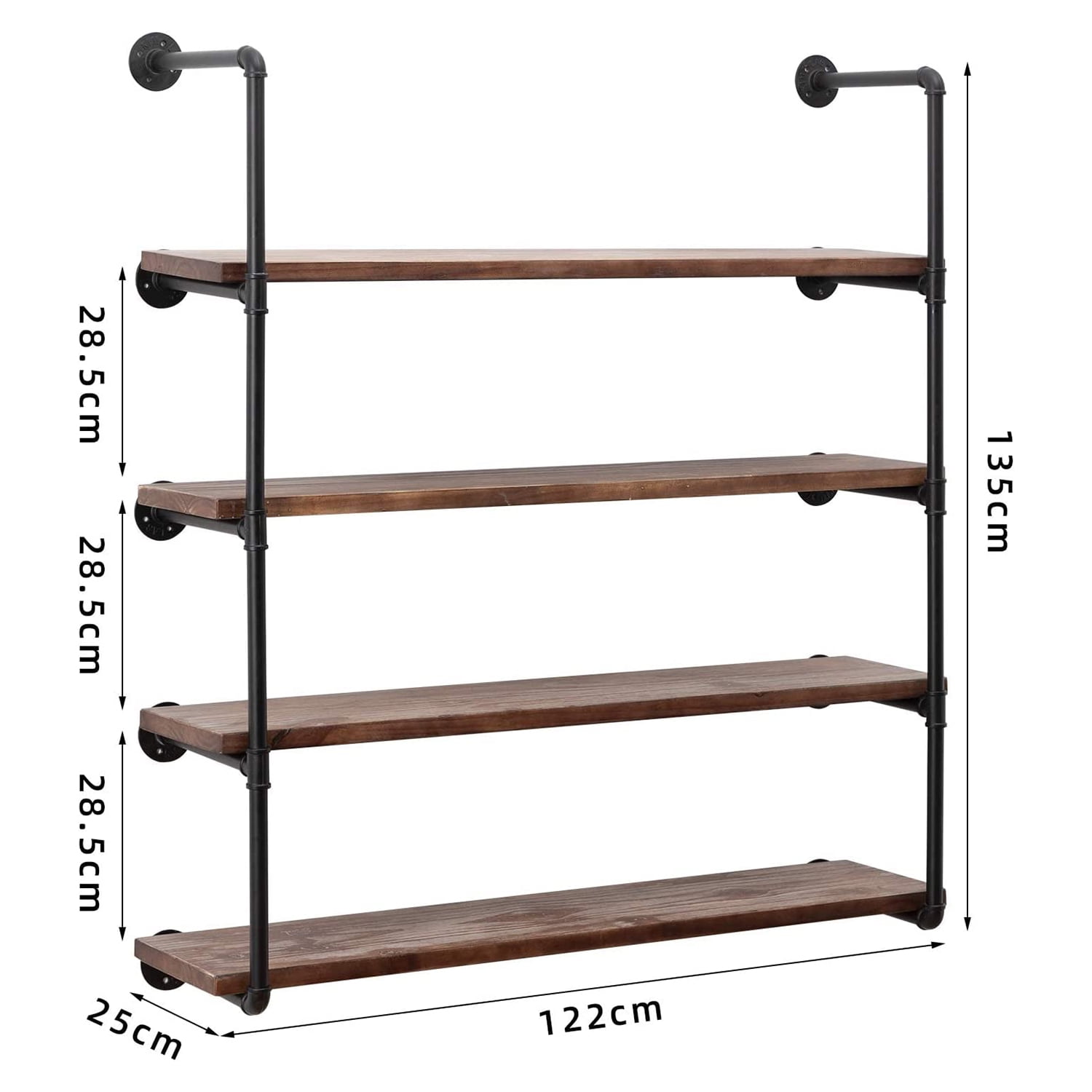 4 Tier Industrial Bookshelf, Open Wall Mounted Industrial Shelves