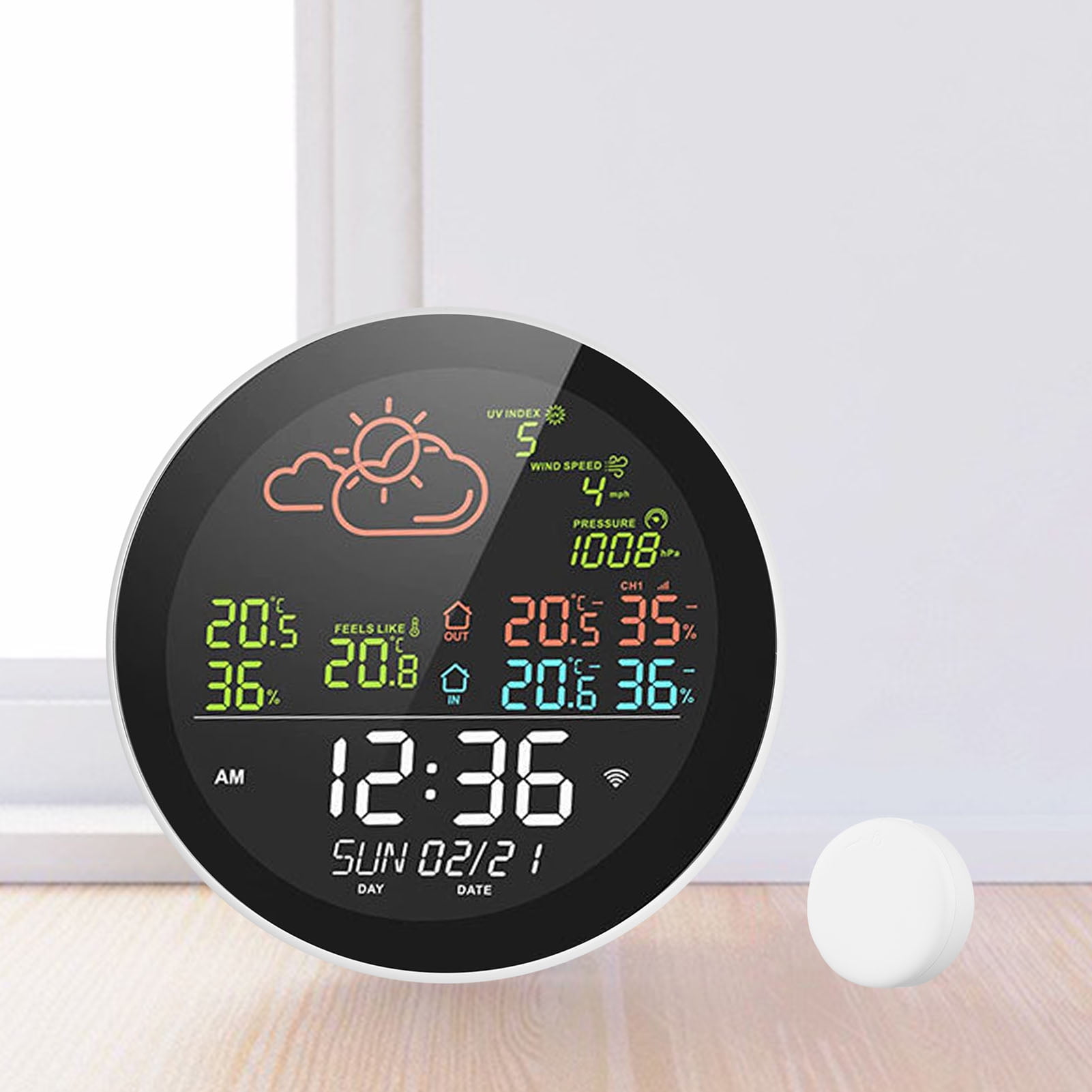 Weather Wifi Smart Weather Station With Clock Indoor And Outdoor Temperature And Humidity Meter Multifunctional Large Color Screen Weather Clock Temp Humidity Gauge