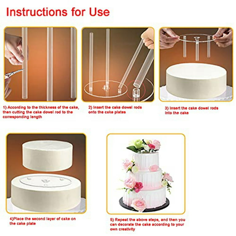Growment Cake Plate,5 Cake Stand, Cake Base (9/12/16/20/20 cm) with 15 Dowel  Rods, Reusable for Tiered Stacked Cakes, for Wedding 