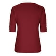 thumbnail image 4 of Women's Puff Sleeve Tops Summer Crewneck Loose Casual Blouse Shirts Wine S, 4 of 7