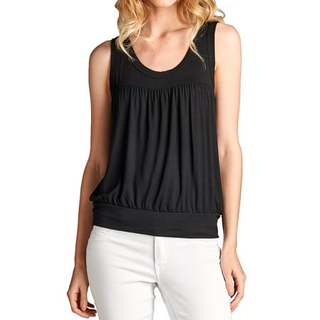 Ruched Scoop Neck Top - Loving People Scoop Neck Ruched Tank Top, Small, Black