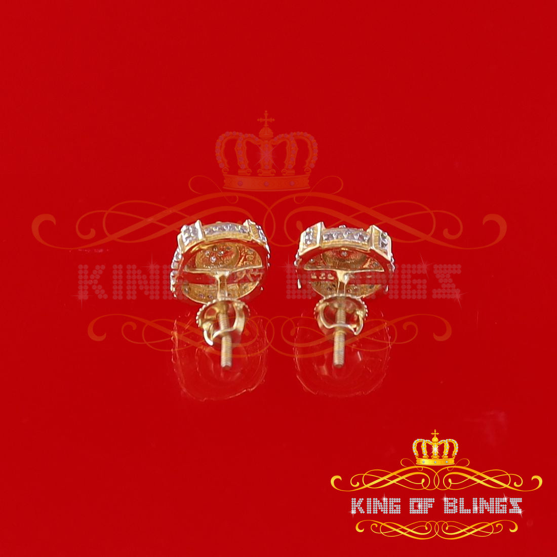 King of Bling's Aretes Para Hombre Silver 0.25ct Diamond For Ladies / Gent's Yellow Stud Earring