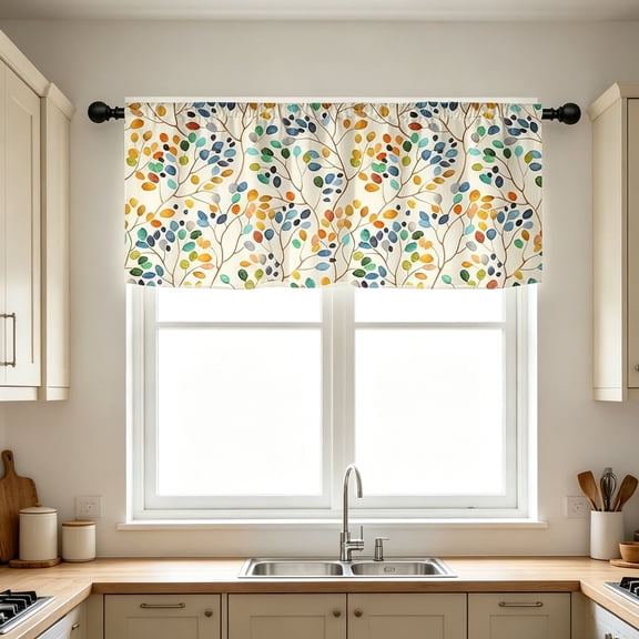 Watercolor Rod Pocket Kitchen Curtains,Colorful Tier and Valance Curtains,Light Filtering Short Window Treatments for Bathroom,Bedroom,Living Room and Cafe