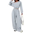 thumbnail image 2 of Womens 2 Piece Outfits Off The Shoulder Long Sleeve Tops and Wide Leg Sweatpant Sets,Oversized Tracksuit Outfits,Fashion Lounge Wear Sets,Jogger Loose Loungewear Gym Fitness Activewear Set Light Ashy, 2 of 8