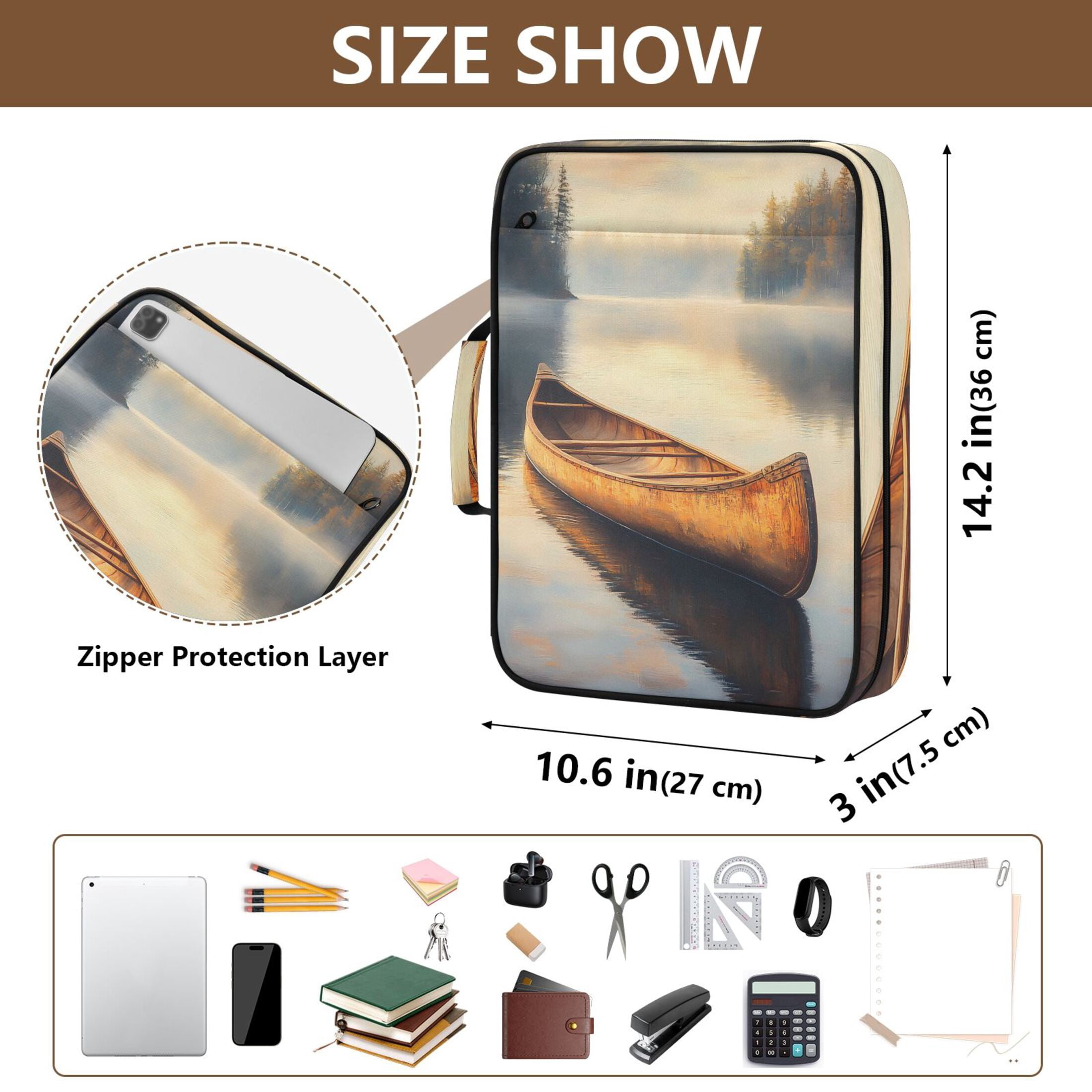 Haosy Accordion File Organizer Zipper Binder 500 Sheet 6-Tab Expanding File Folder Multi-Pocket 1.2 Inch 3 Ring Canoe on Calm Lake
