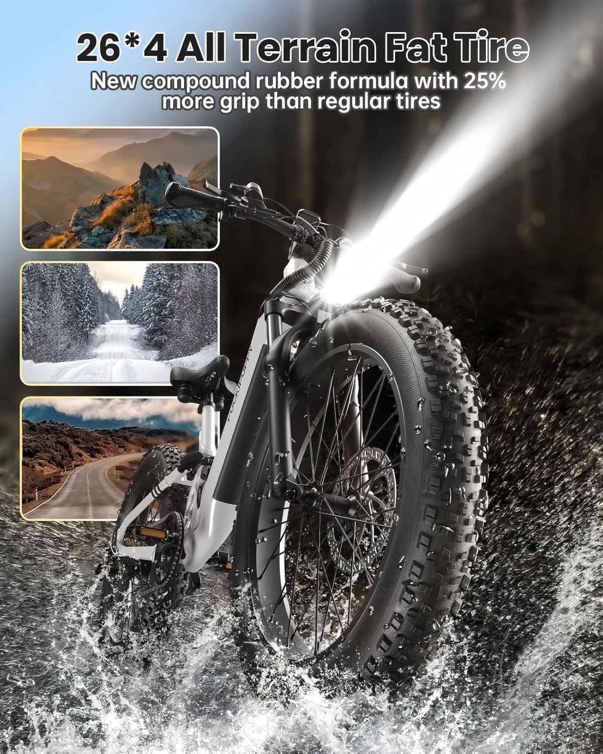PUCKIPUPPY 26" Fat Tire Electric Bikes for Adults 28mph Top Speed 960W Peak 80Miles Max Range Full Suspension Step Through Ebike 48V 20AH Battery 7 Speed E-Mountain Bike, Comply with UL2849 By SGS