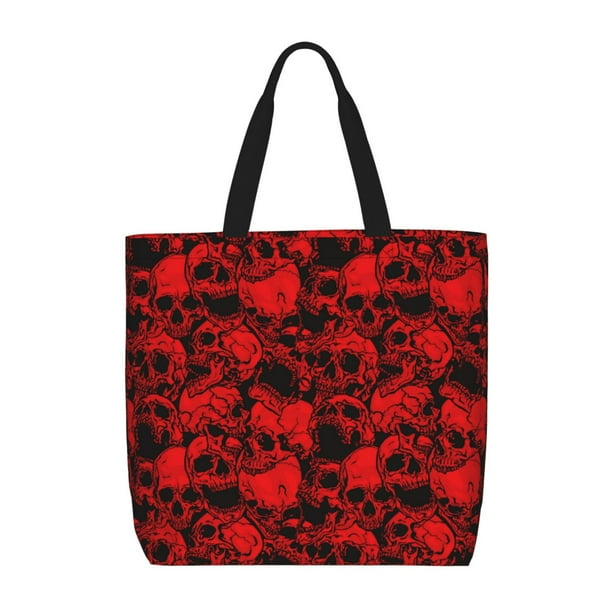 Fotbe Red Skulls 3 Bolsa Tote con Estampado para Mujer, Bolsos con Cremallera, Bolsa de Hombro Casual de Gran Capacidad con Bolsillos Internos