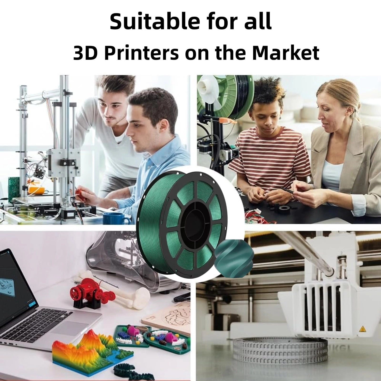 PETG 3D Printer Filament 1.75mm, Dimensional Accuracy +/-0.03mm, 1KG Spool (2.2lbs), Fit for Most 3D FDM Printer - Metallic Aurora Green