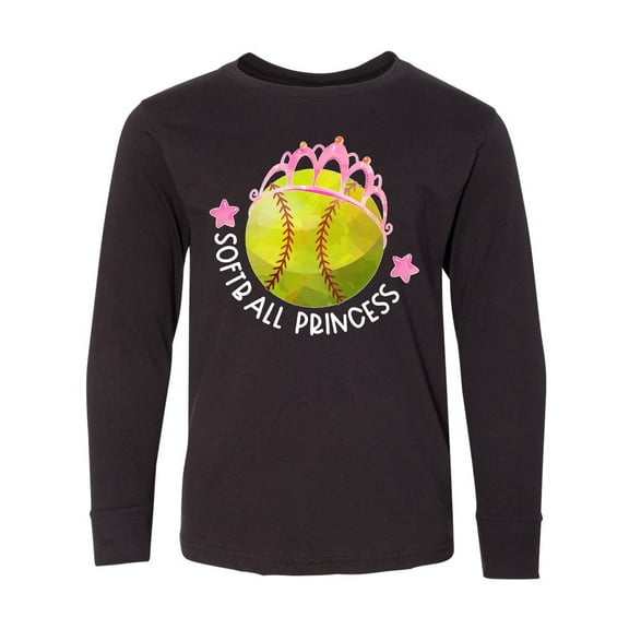 Inktastic Softball Princess- Tiara Long Sleeve Youth T-Shirt