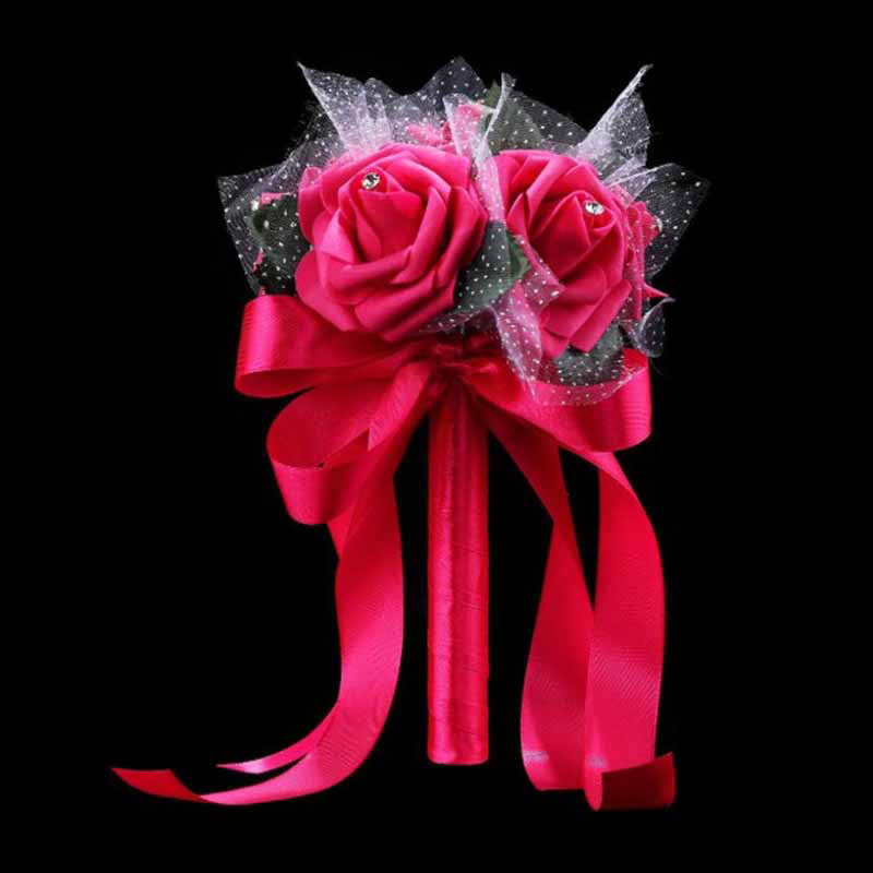 Hand Bunch Artificial Rose Bridal Holding Flower Bridesmaid Decor Silk Bouquet 