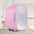 Barbie Pink Beauty Mini Fridge 7L with Glass Mirror Door AC