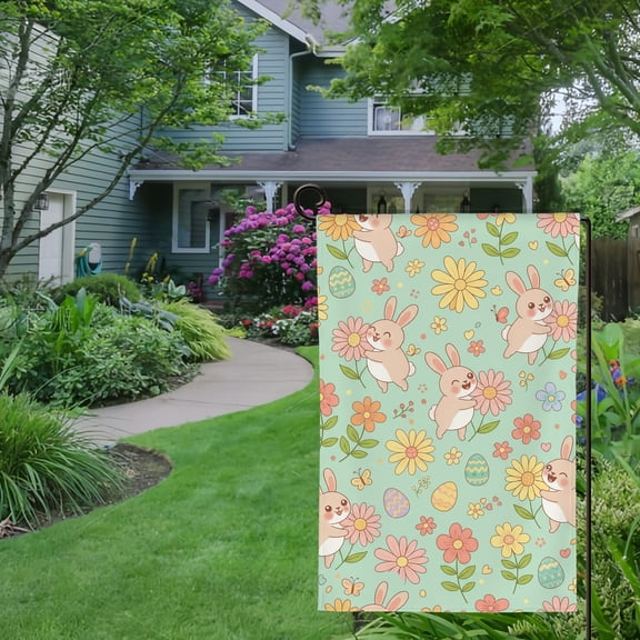 RKSupls Spring Summer Garden Flag Double Sided Easter Bunny Meadow Welcome Yard House Outside Outdoor Decoration,12*18 inch
