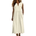 thumbnail image 2 of QUNYINEY Sleeveless Women's Summer Dresses A Line Long Cotton Linen White Sundress with Pockets Loose Fit V Neck Dresses, 2 of 6
