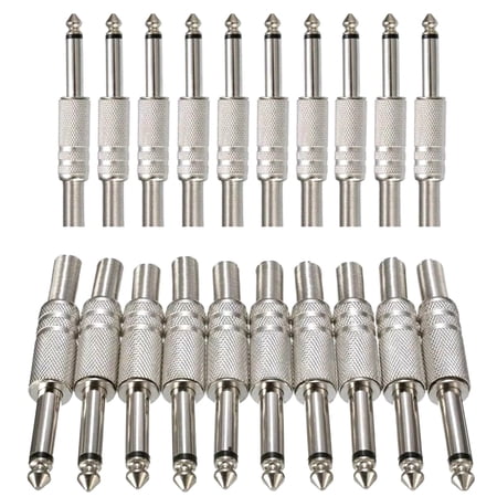 ARCADORA 20 Pcs 1/4 Inch Male Mono Audio Connector Plug Nickel Plated Zinc Alloy for Soldering Spring Cable Protection
