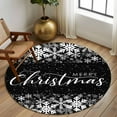 thumbnail image 3 of Merry Christmas Round Rug 5ft Washable Circle Kitchen Rugs Non Slip Winter Snowflake Xmas Aesthetic Black Large Area Rug Indoor Floor Carpet for Bedroom Living Room Home Office Dining Room Nursery, 3 of 8