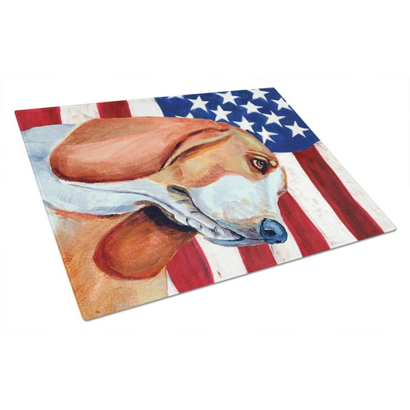 Caroline's Treasures Flag with Basset Hound Glass Cutting Board Large