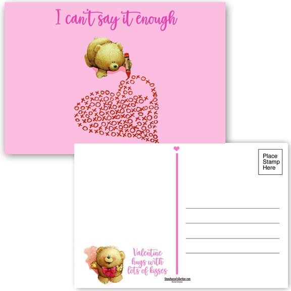 Hugs and Kisses Valentines Day Postcards - 4 x 6 Valentine's Postcards 40 Count