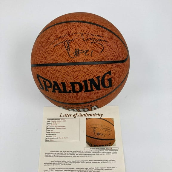 Tim Duncan Signed Spalding NBA Basketball JSA COA