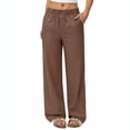 thumbnail image 2 of Nestiefly Linen Pants Women Wide Leg Palazzo Pants Flowy Elastic Waist Summer Beach Casual Trousers with Pockets 2026 Brown XL, 2 of 7