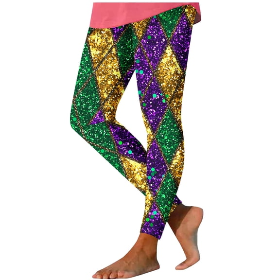 Ladies Leggings Petite,Women's Mardi Gras Leggings 3D Printed Mask Fleur De Lis High Waist Stretchy Carnival Party Tight Pants