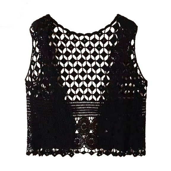 Women Vest Women's Sleeveless Knitted Hollow Vest Retro Crochet Cardigan for Summer Spring Autumn Sleeveless Cardigan