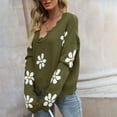 thumbnail image 6 of Green Sweaters for Women's Ripped Long Sleeved Loose Knit Sweater with Small Flower V Neck Pullover Womens Fall Fashion 2025, 6 of 6