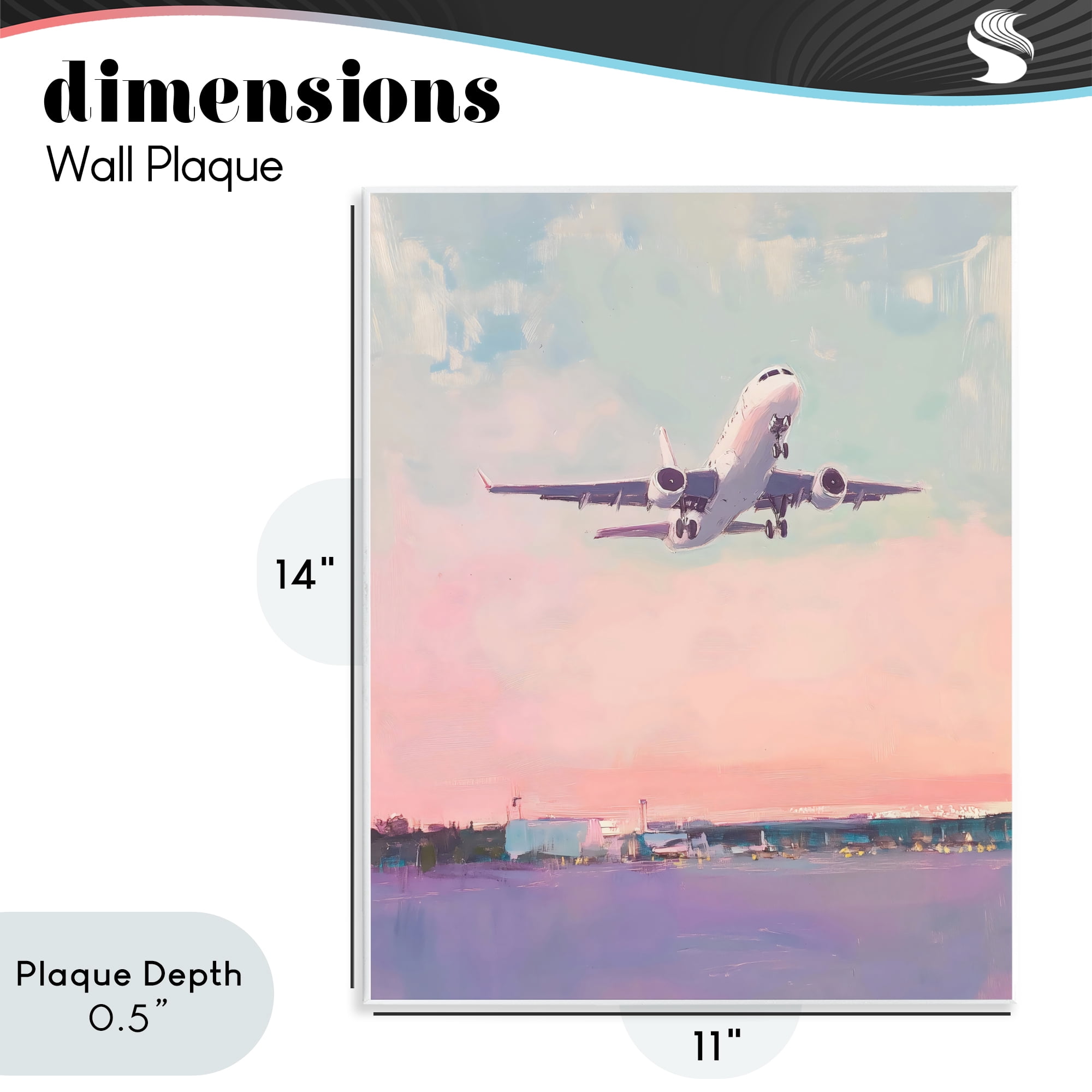 Stupell Industries Airplane Takeoff into Pastel Skies Wall Plaque Art, design by The Prints Vibe