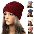 thumbnail image 2 of Xfvqtps Beanie for Womens Knit Crochet Solid Color Simplicity Ribbed Versatile Outdoor Chunky Stretch Windproof Coldproof Thickened Soft Warm Winter Slouchy Hat Wine, 2 of 3