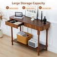 thumbnail image 2 of YOCWO Roman Column Console Table, Fluted Sofa Table with 2 Drawer and Open Shelf for Storage, Mid Century Modern Entryway Table for Living Room Hallway, Walnut, 2 of 6