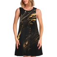 thumbnail image 1 of Easygdp Black And Gold Fire Dragon para Vestido Transpirable de Mujer, Vestido Suelto de Manga Corta con Pliegues y Bolsillos para el Verano, 1 of 7