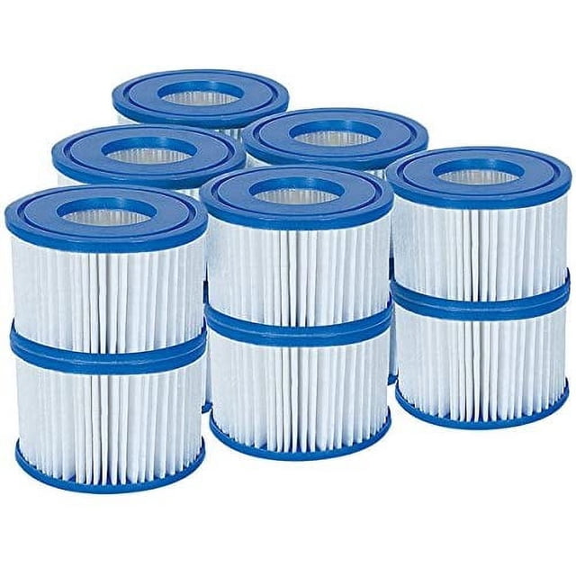 Juego de 6 paquetes dobles (12 filtros) de cartuchos de filtro para piscina de tamaño estándar en blanco y azul