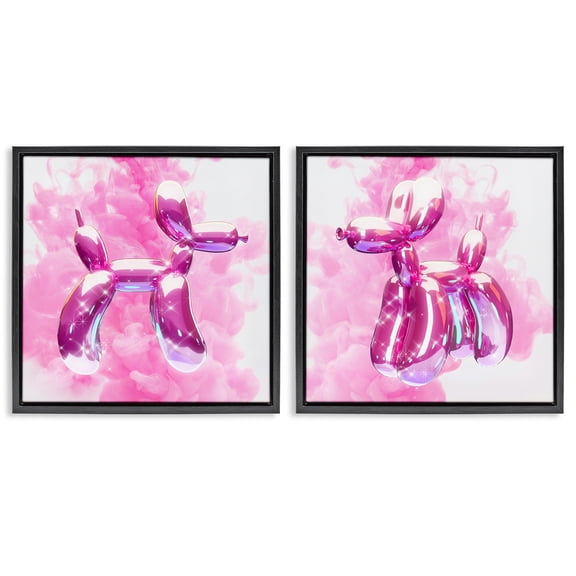 Stupell Industries Sparkle Balloon Dogs Abstract Painting Black Floater Framed Canvas Art Print Wall Art, 18 x 18, Set of 2