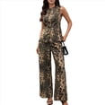thumbnail image 1 of Conjunto de Dos Piezas de Mezclilla de Verano para Mujer, Chaleco Sin Mangas con Cuello Redondo y Pantalones con Bolsillos, Estampado de Leopardo. Color del Estampado de Leopardo L, 1 of 10