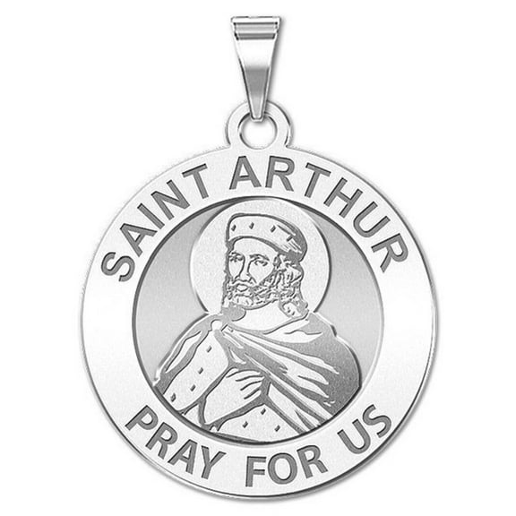 Picturesongold.Com Saint Arthur Round Religious Medal - - 2/3 inch x 2/3 inch Size of Dime, 14k White Gold