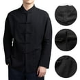 thumbnail image 4 of Lohuatrd Men Autumn Chinese Style Shirt Top Mandarin Collar Long Sleeve Pockets Disc Button Traditional Kung Fu Tai Chi Shirt Tang Tops Uniform, 4 of 8