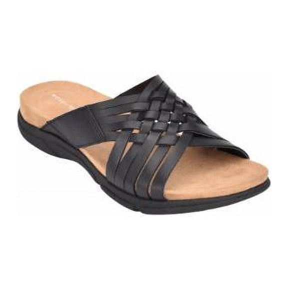 Meadow Slip on Sandals, black leather, Size 10.0