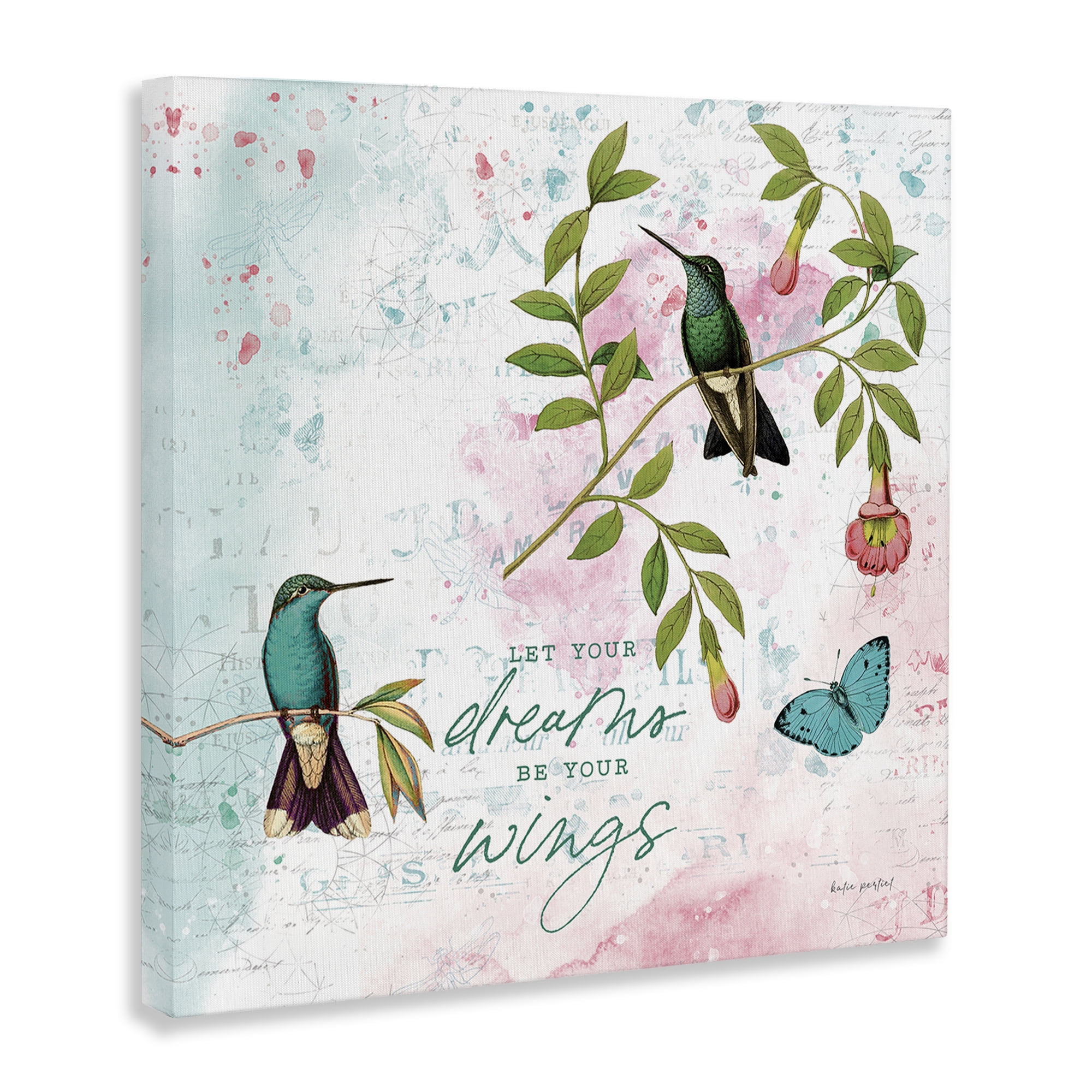 Stupell Industries Let Your Dreams Be Wings Animals Painting Wrapped Canvas Art Print Wall Art, 17 x 17