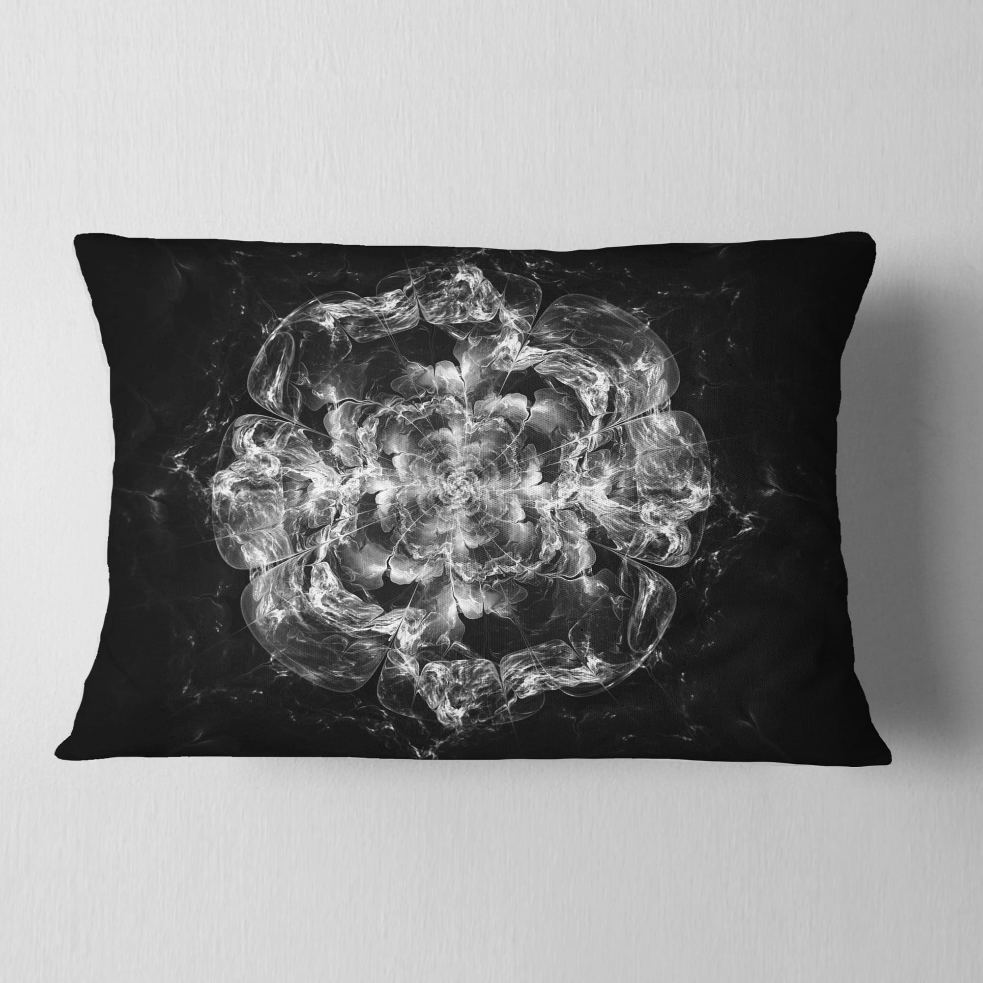 Designart Fractal Silver Flower Explosion - Floral Throw Pillow - 12x20