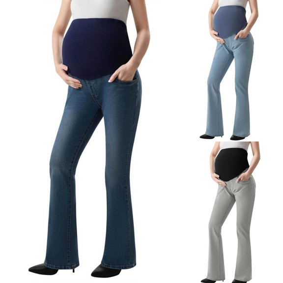 Zulora Maternity Flared Jeans for Pregnant Women High Waisted Over Belly Support Stretch Denim Pants Full Length Trousers