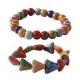 thumbnail image 1 of Paquete de 2 pulseras de cerámica colorida, estilo étnico simple, variedad de formas, cadena de mano elástica para mujeres y niñas, 1 of 5