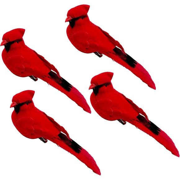 FBIRDY 2 Pcs Ornements d'Oiseaux Rouges Oiseaux Artificiels Oiseaux Cardinaux Rouges Oiseaux Cardinaux de Noël pour Arbre de Noël Clip Oiseaux pour Cour Patio Couronne Designs (4)