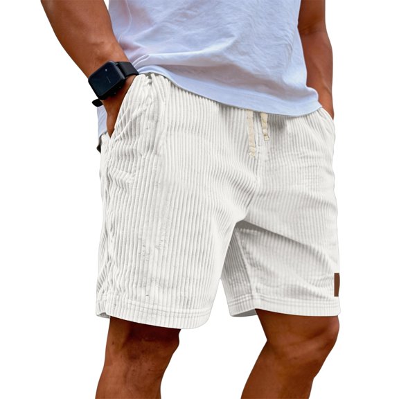 VV AVEORS Mens Corduroy Shorts Casual Elastic Waistband Big And Tall Shorts Solid Color Lightweight Work Short With Pockets White 3XL