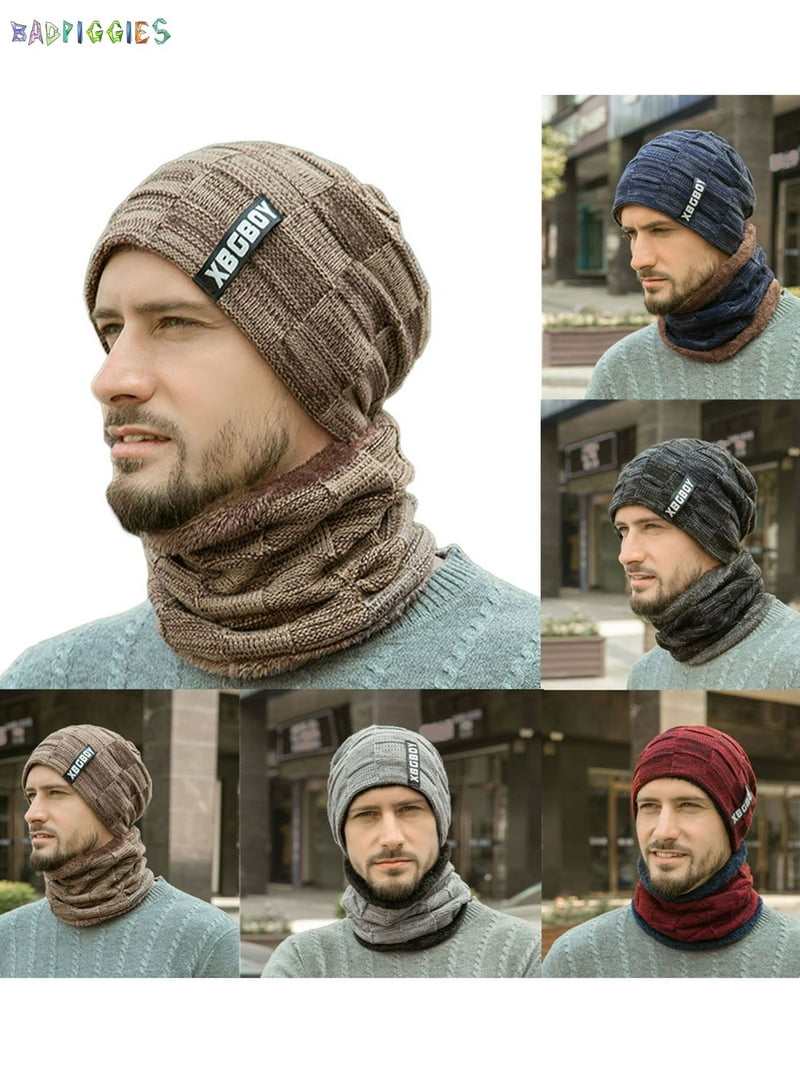 BadPiggies Mens Winter Beanie Hat Scarf Set Warm Fleece  display picture 1