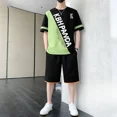 thumbnail image 2 of Conjuntos de entrenamiento para hombre con estampado gráfico, camisetas y pantalones cortos de marcas originales básicas negras, trajes para hombre de dos piezas, estilo coreano 2024, geniales, XL, 2 of 5