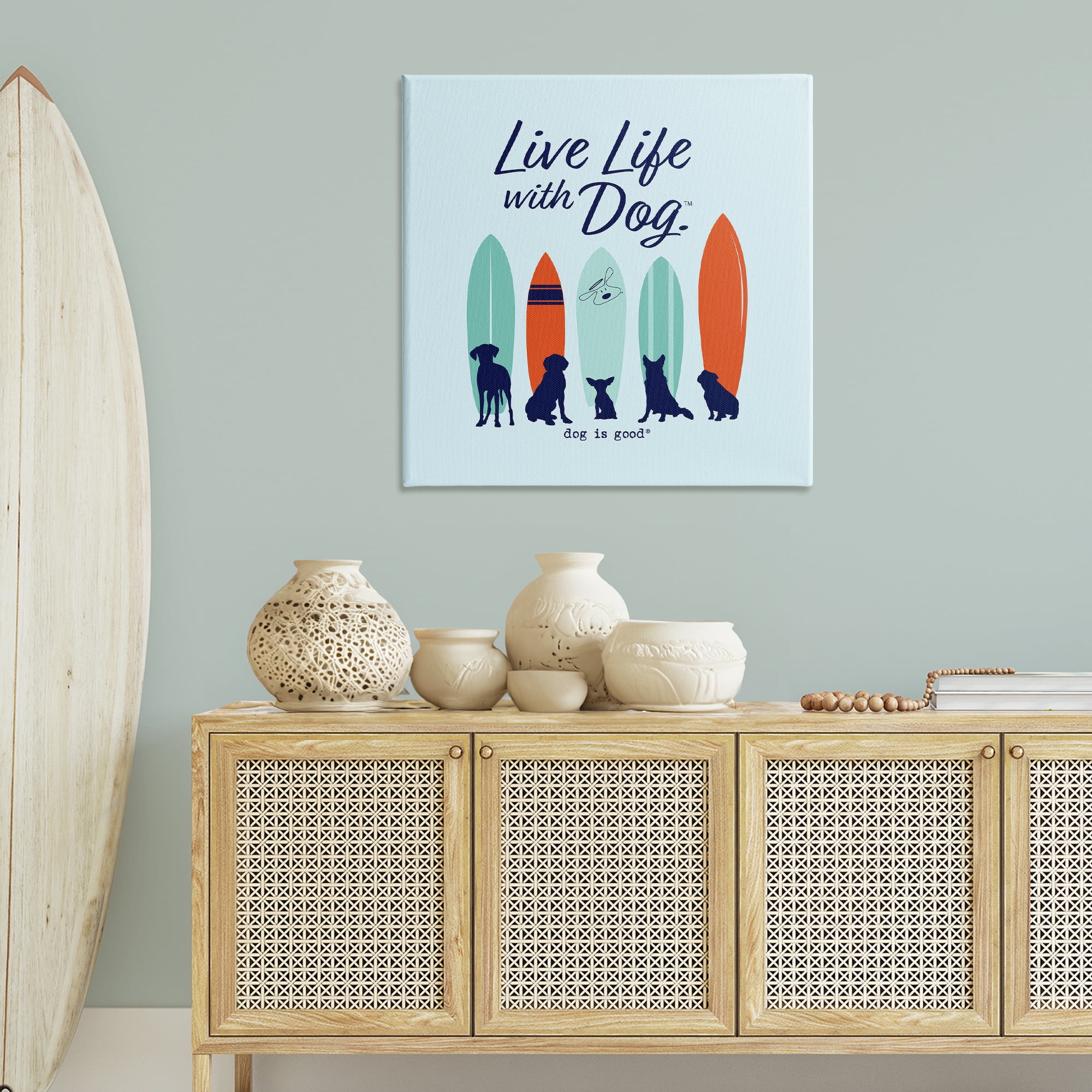 Stupell Industries Surfboards & Dogs Phrase Animals Painting Wrapped Canvas Art Print Wall Art, 36 x 36
