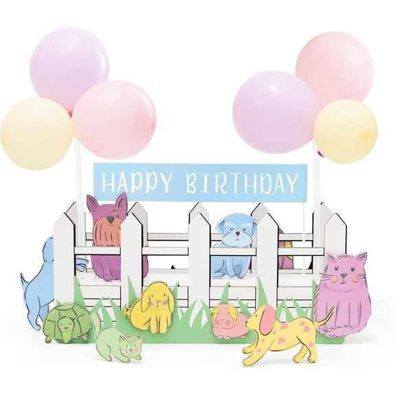 Cheerland Pet Party Table Centerpiece Cute Animal Cutouts Happy Birthday Banner Balloons