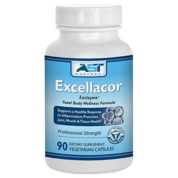 Excellacor - Proteolytic Systemic Enzymes Formula - with Enteric-Coated Serrapeptase - Total Body Support - 90 Vegetarian Capsules - AST Enzymes