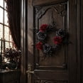thumbnail image 5 of WWC Halloween Wreath, 12 inch Artificial Silk Black and Red Roses Wreath, Gothic Halloween Decor for Fall Party Front Door Porch Mantel, 5 of 7