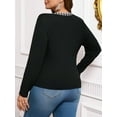 thumbnail image 2 of SIEANE Women's Plus-Size Casual Daily Crew Neck Long Sleeve Fall Slim-Fitting Workmanship Stitching Bow Top 1X-4X, 2 of 7