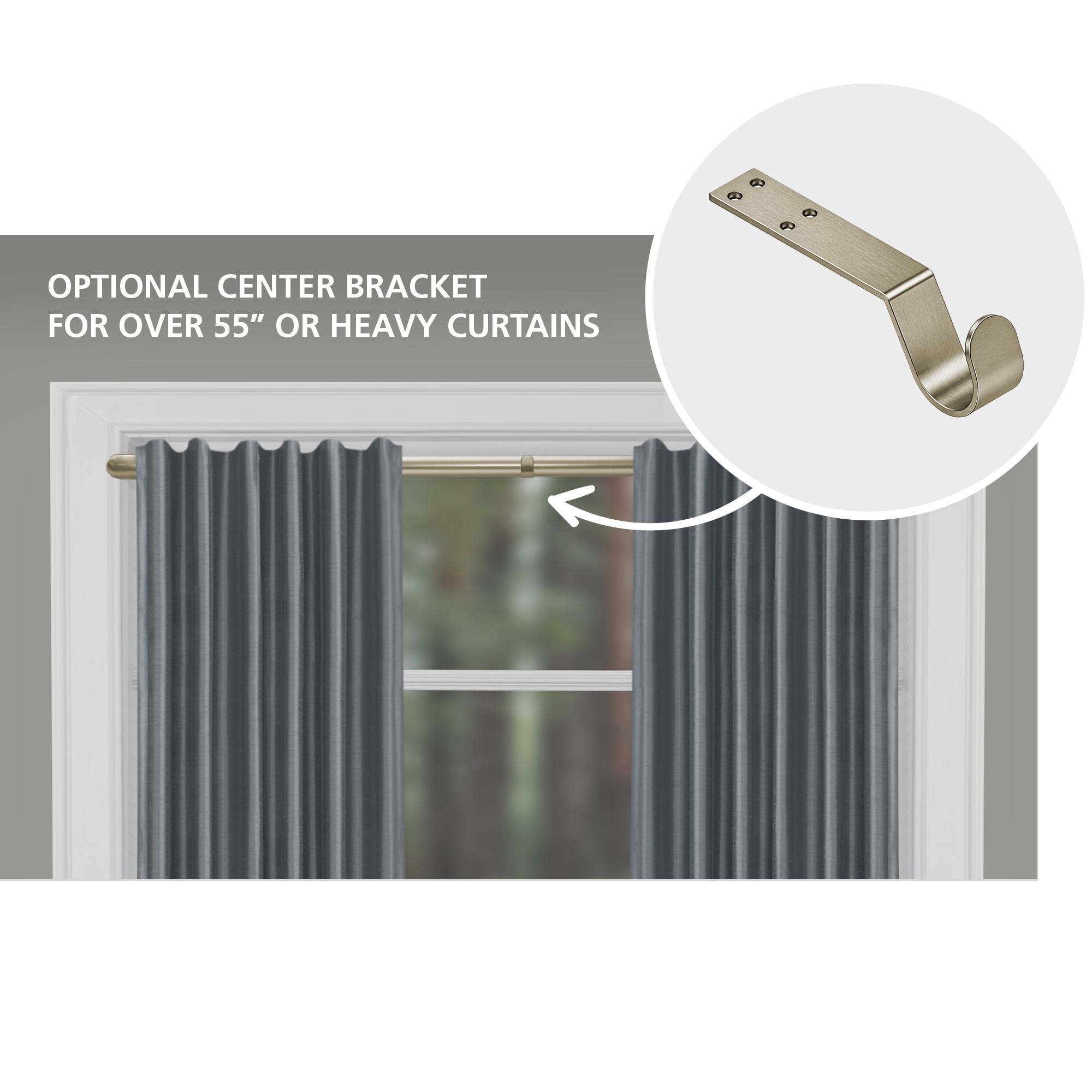 Mainstays Adjustable Wrap Around Tension Curtain Rod, 48" to 84", Room Darkening, Gold